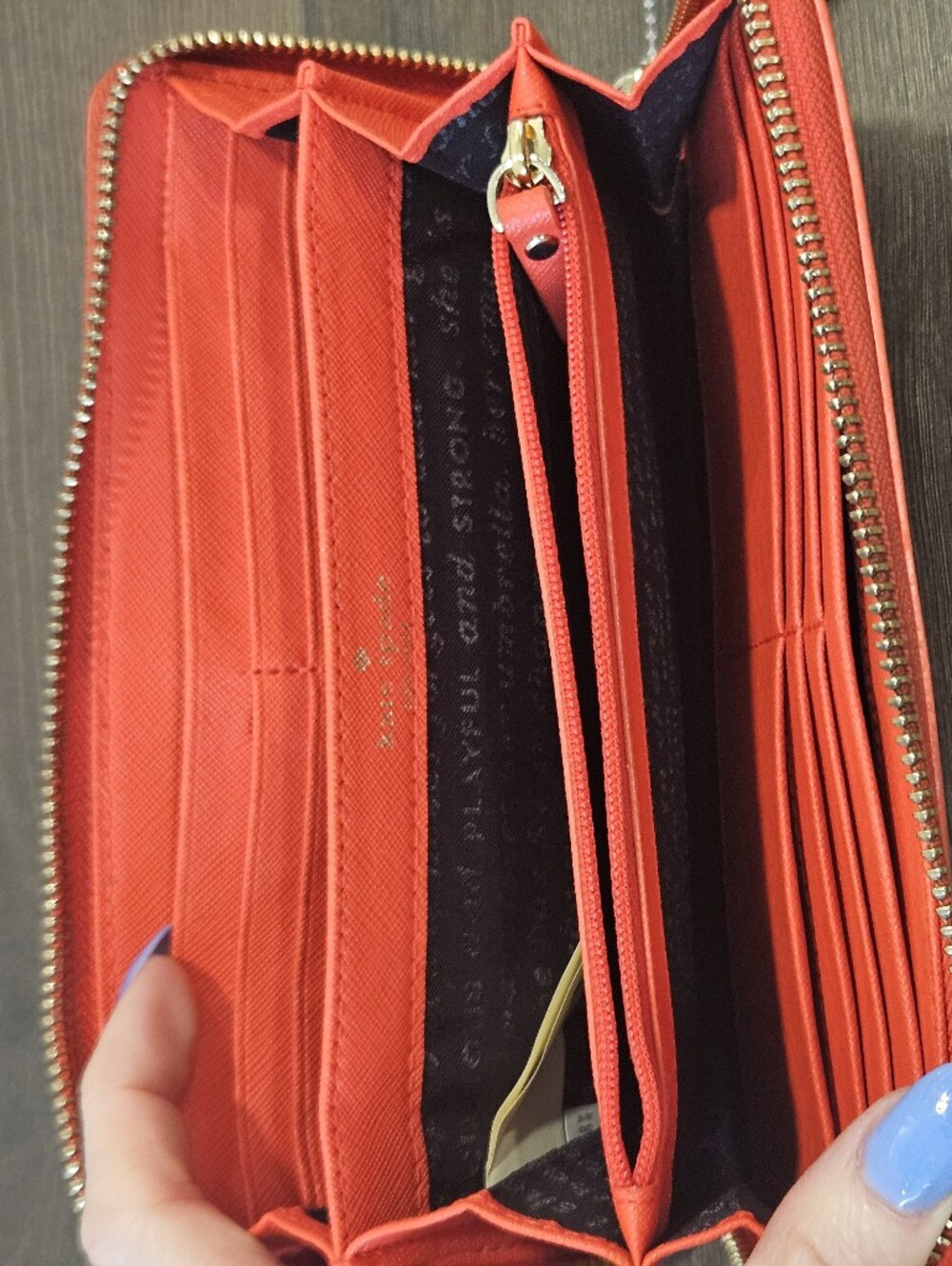 Kate Spade Storybook Lining Full Zip Red Wallet + Embellished 'D' Detailing - Picture 7 of 13
